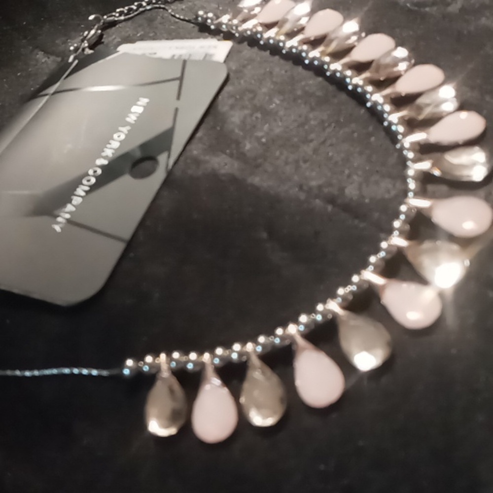 Ny & co. Designer Gold, pink & clear crystal cut tear drop necklace